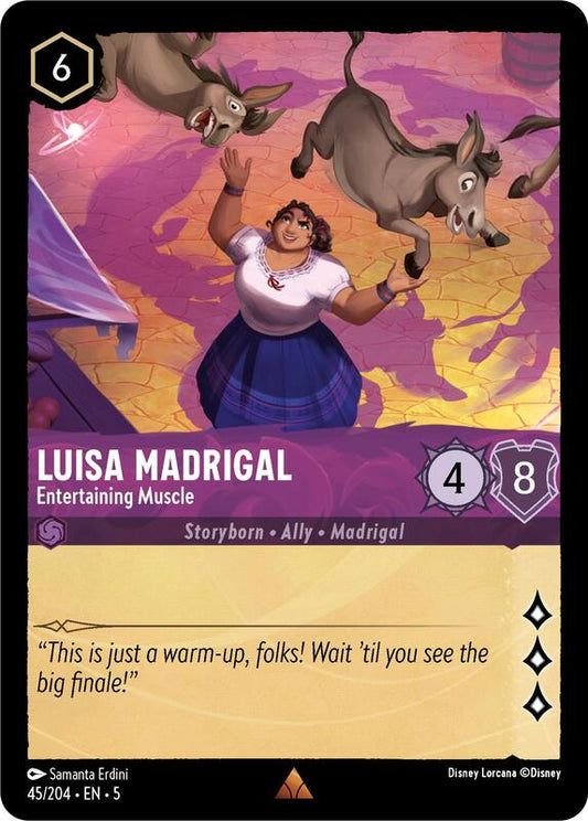 Disney Lorcana - Shimmering Skies - Luisa Madrigal, Entertaining Muscle - Rare Foil